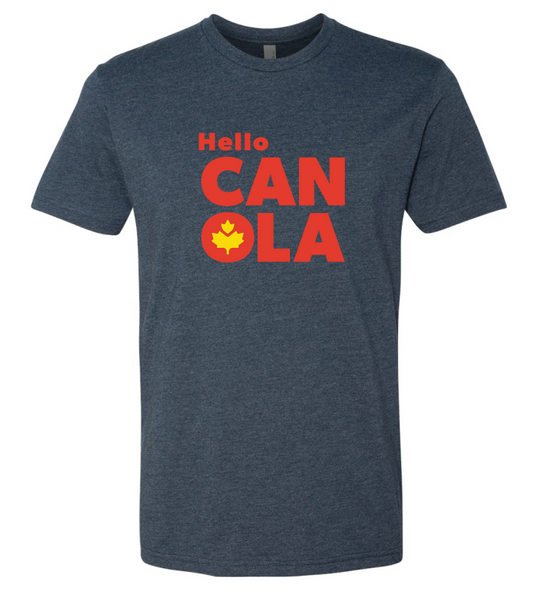 Hello Canola Heathered Navy tee